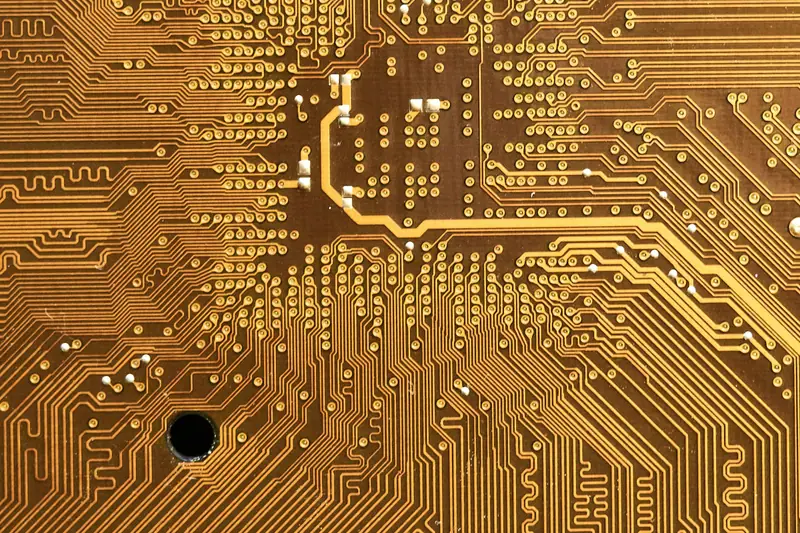 Close-up of printed circuit board traces and pads