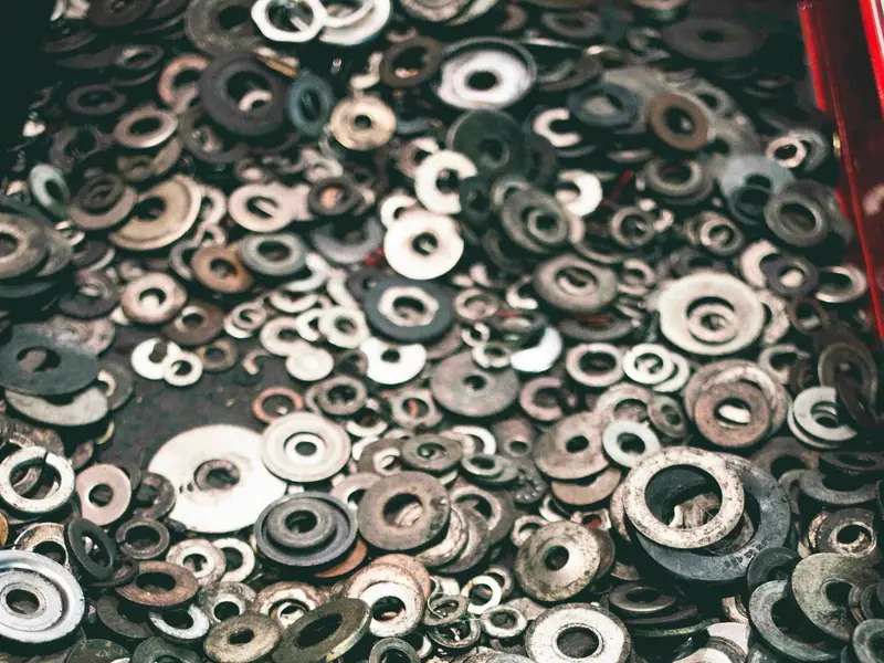 A pile of small metal washers